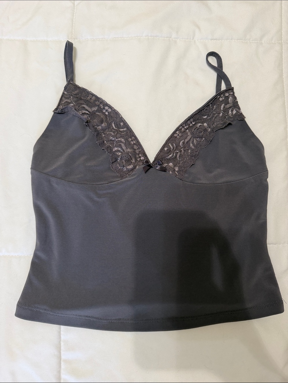 White Fox Boutique Charcoal Lace-Trim Slip Top